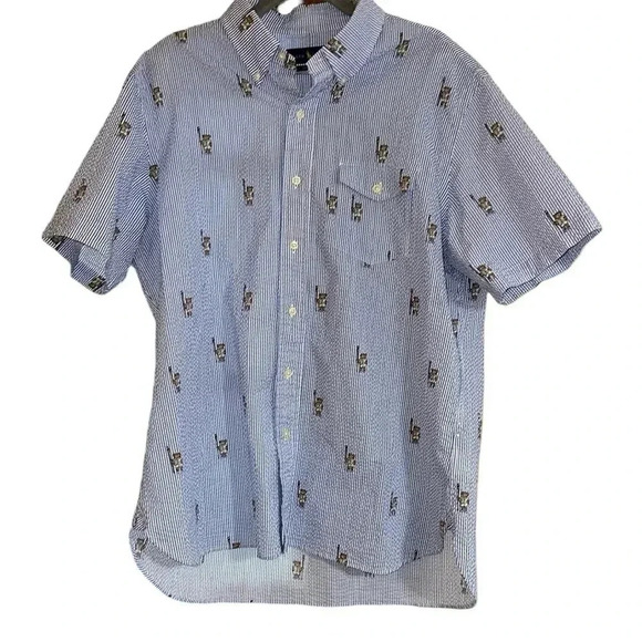 Ralph Lauren Seersucker Short Sleeve Button Down Shirt Size Large - Picture 1 of 7